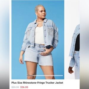 Plus Size Rhinestone-Fringe Trucker Jacket